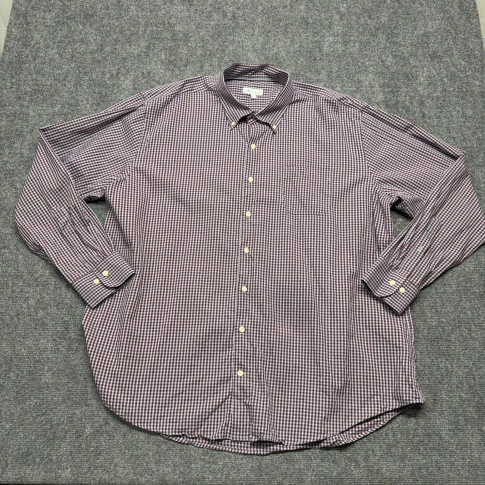 Peter Millar XXL Men's Button Down Shirt Burgundy Blue Check Silk Blend Stretch
